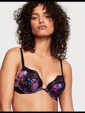 Victoria's Secret Bombshell Add-2-Cups Push-up Bra Rhinestone Strap Moody Flora